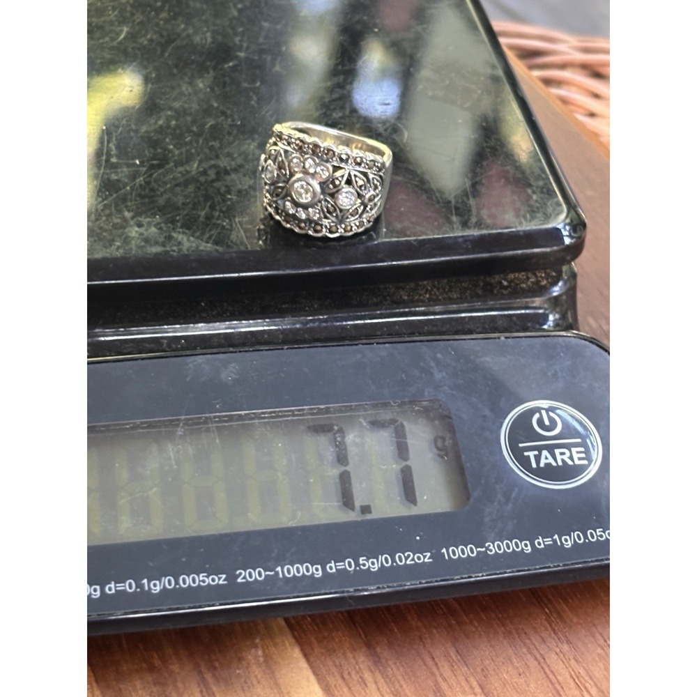 Vintage Signed 925 Sterling Silver Marcasite CZ Band Ring Size 6 - Picture 8 of 8